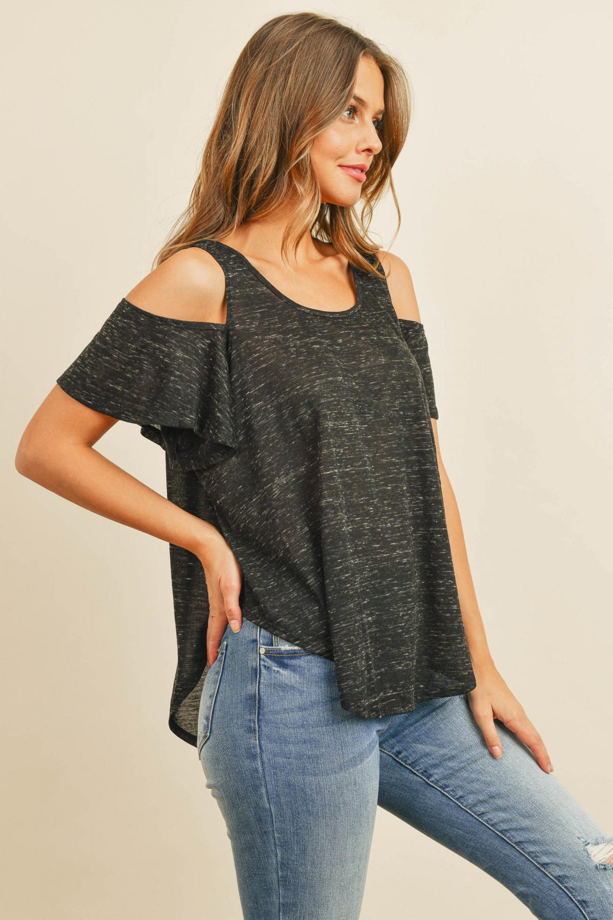 cold shoulder scoop neck curved hem top Product Image