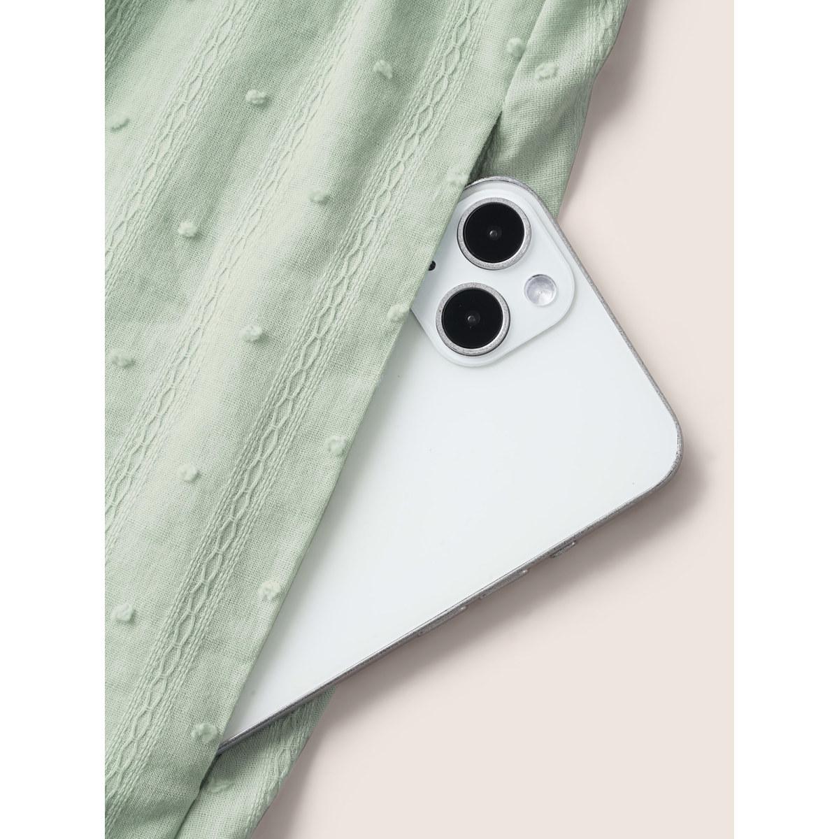 Plus Size Mint Textured Lace Panel Pleated Pocket Blouse Women Casual Short sleeve V-neck Everyday Blouses BloomChic 22-24/3X Product Image