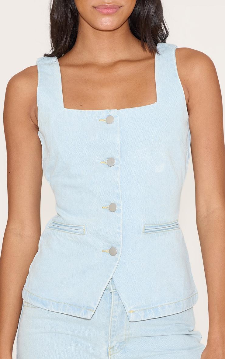 Light Blue Tie Back Denim Top Product Image