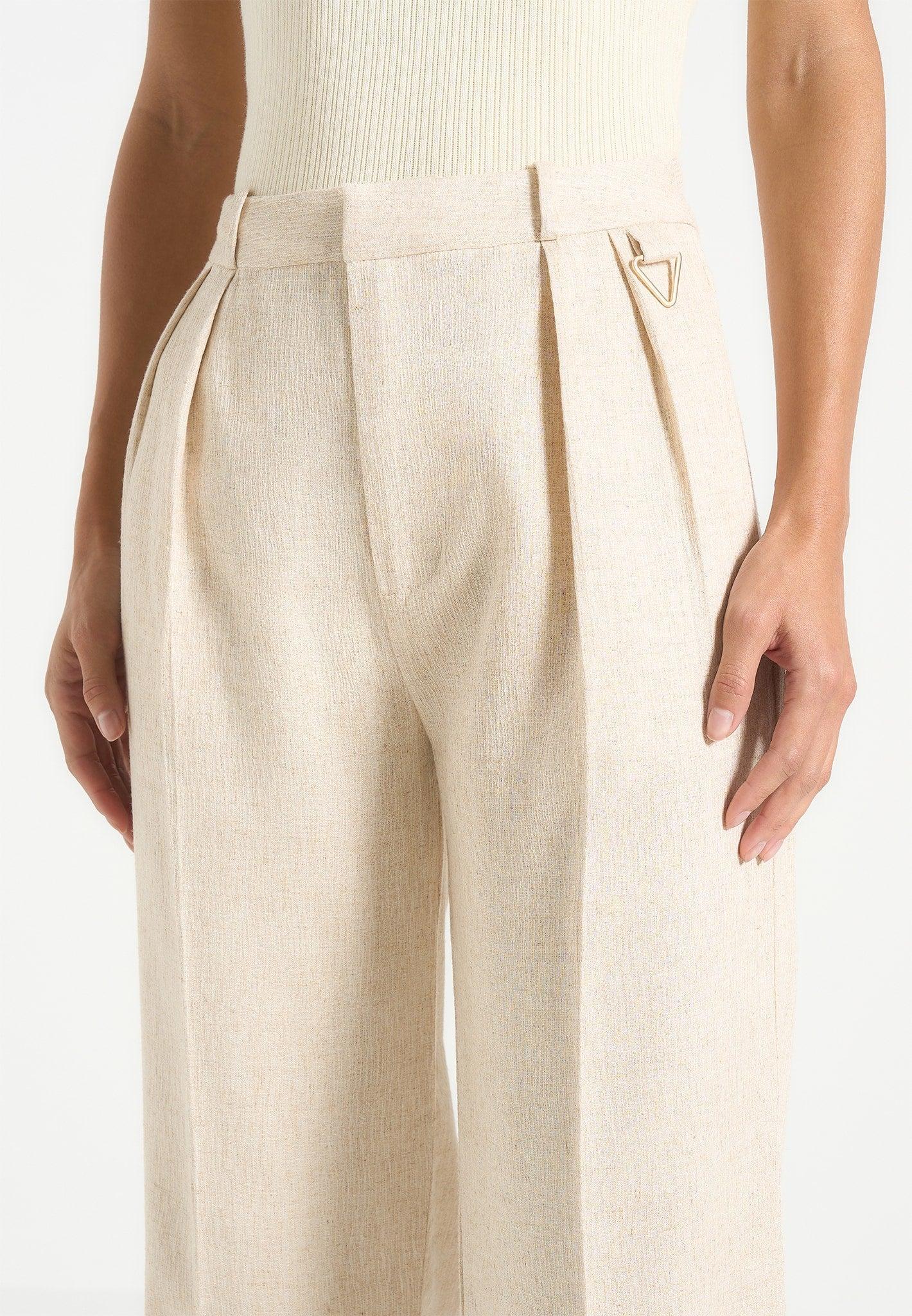 Julie - Linen Twin Pleat Trousers - Natural Female Product Image