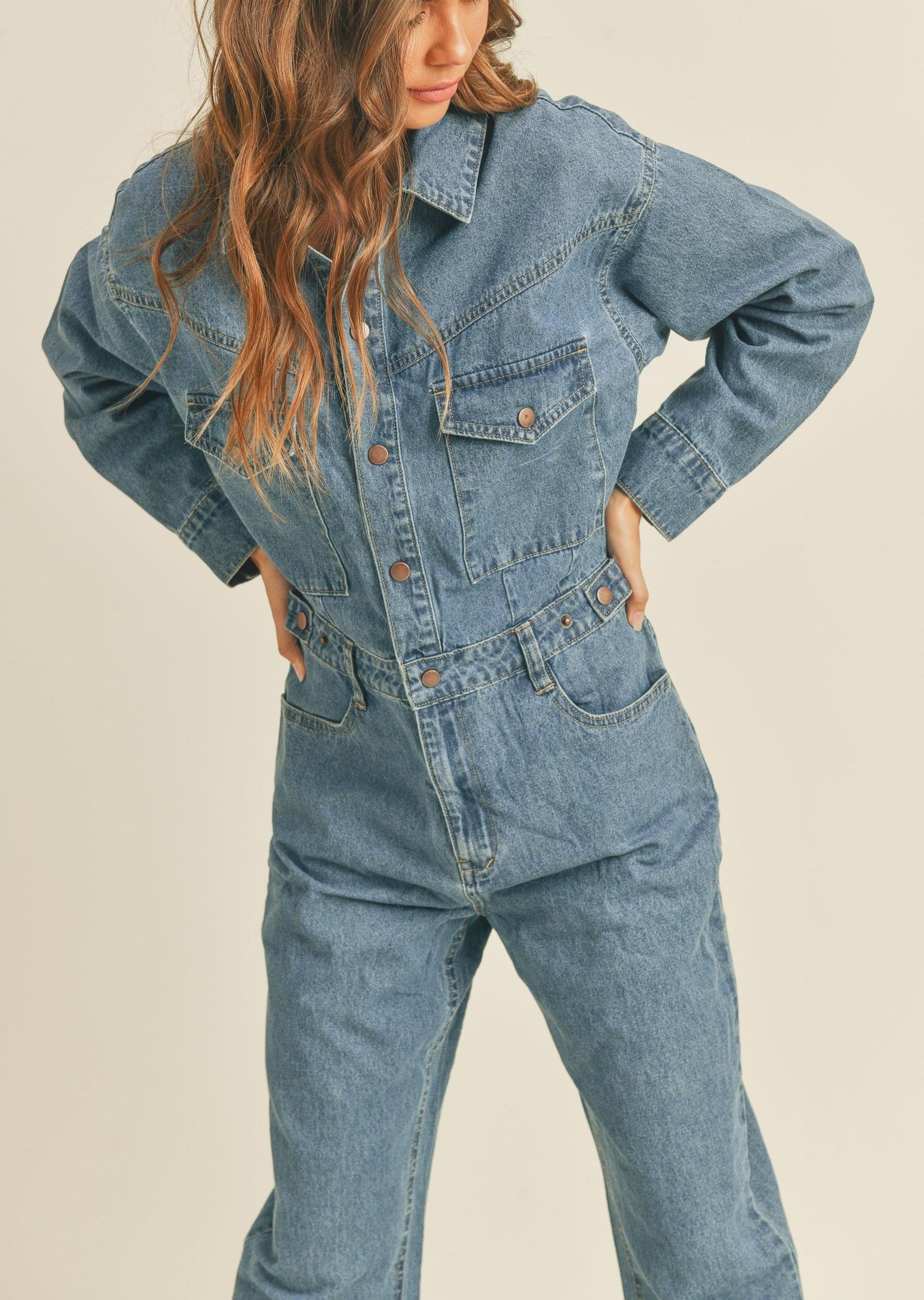 Washed Denim Utility Jumpsuit Product Image