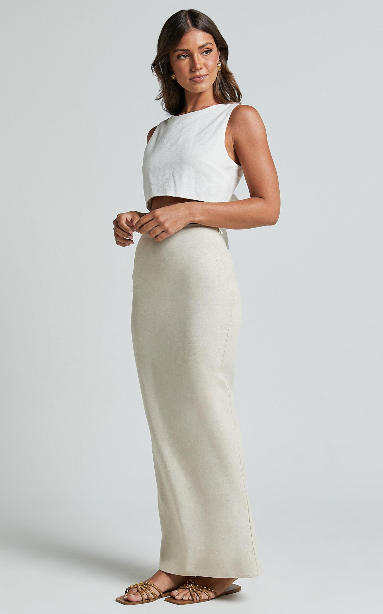 Vance Maxi Skirt - Linen Back Split Skirt in Oat Product Image