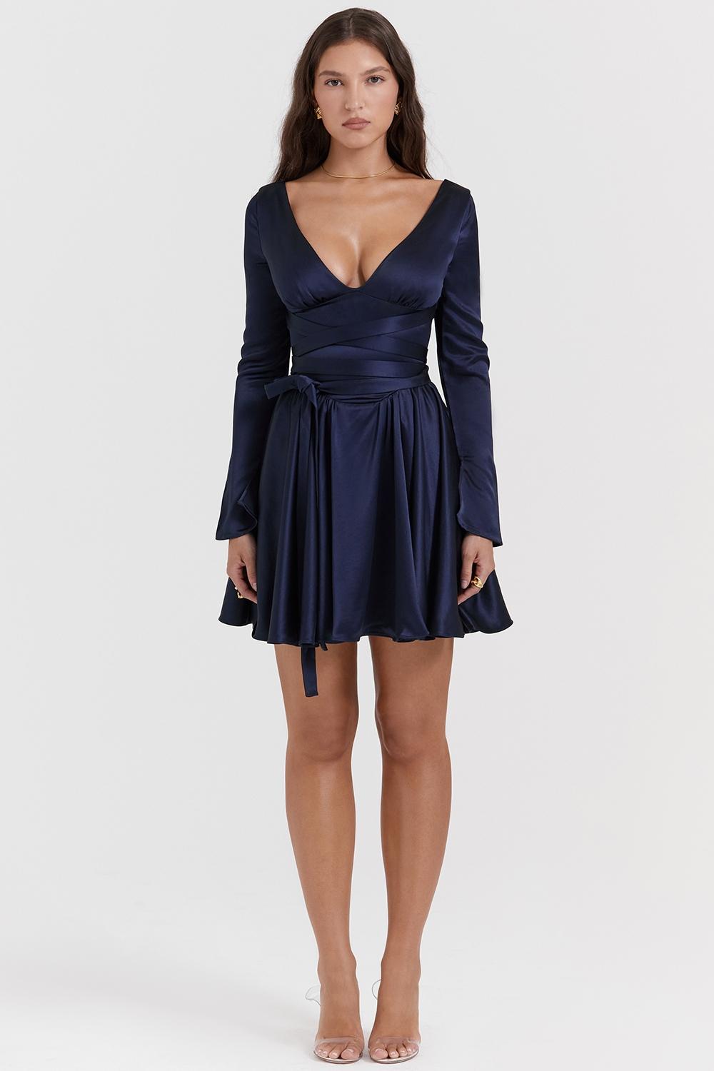 Dominique  navy plunge mini dress Product Image
