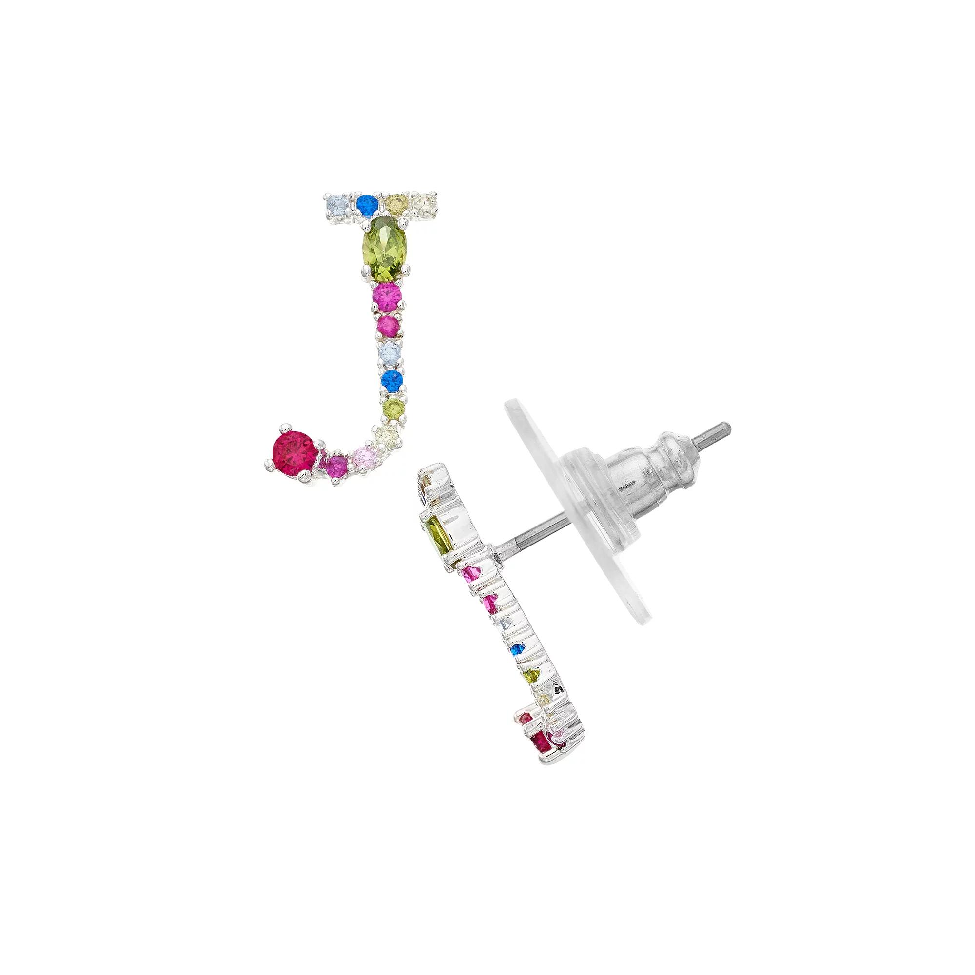 City Luxe Silver Tone Cubic Zirconia Initial Stud Earrings, Women's, Silver Tone A Product Image