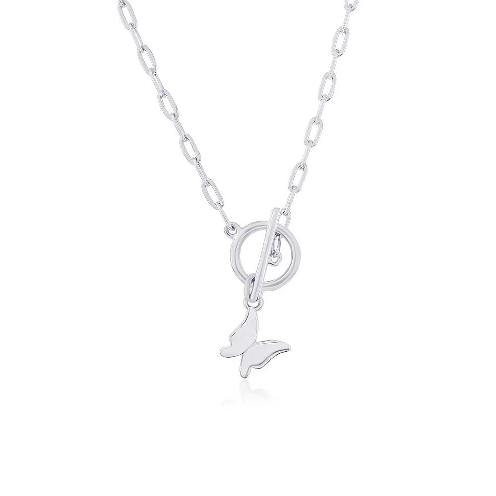 Argento Bella Butterfly Charm Paper Clip Chain Toggle Necklace, Women's, Size: 16-18" ADJ, Sterling Silver Product Image
