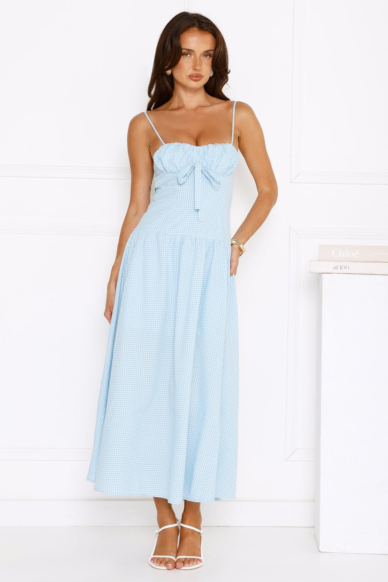 Capturing Style Gingham Midi Dress Blue Product Image