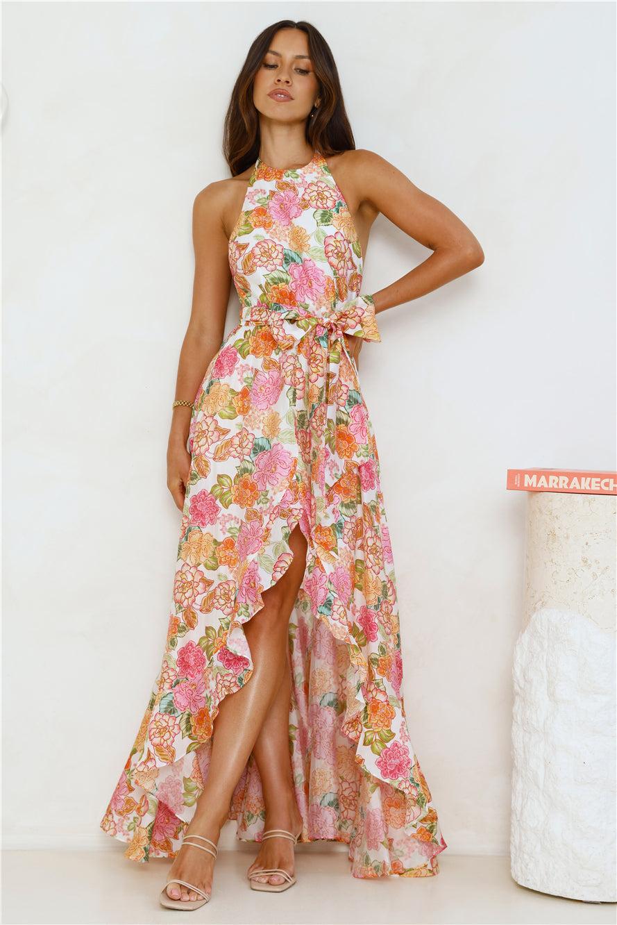 Floral Allure Halter Maxi Dress Orange Product Image