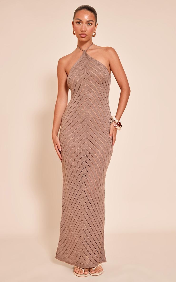 Mocha Chevron Knitted Maxi Dress Product Image