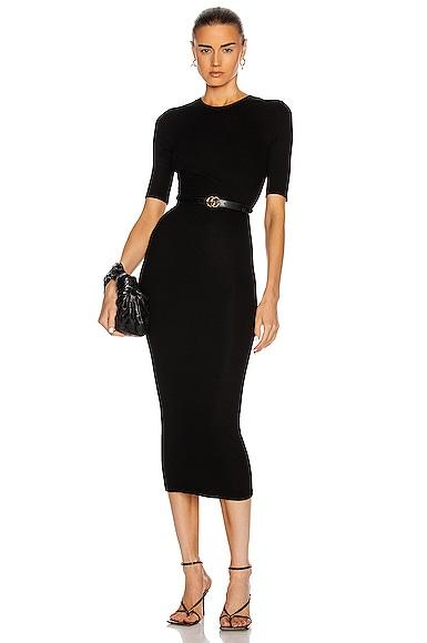 Silk Rib Half Sleeve Crew Midi Dress Product Image