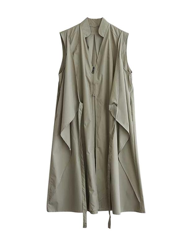 A-Line Loose Pockets Solid Color Tied Zipper V-Neck Midi Dresses Shirt Dress Product Image