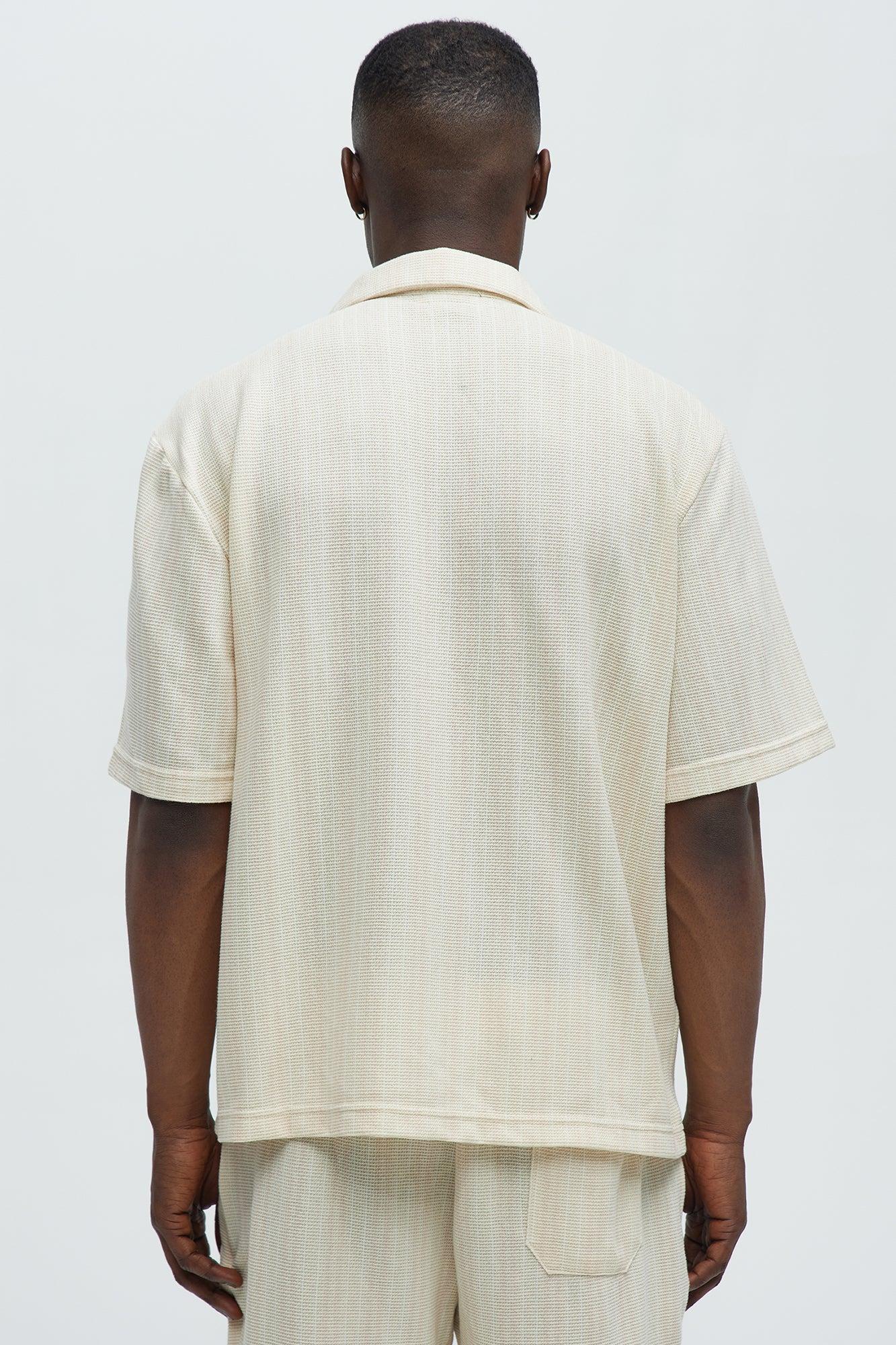 Valor Striped Short Sleeve Button Up - Cream Male Product Image