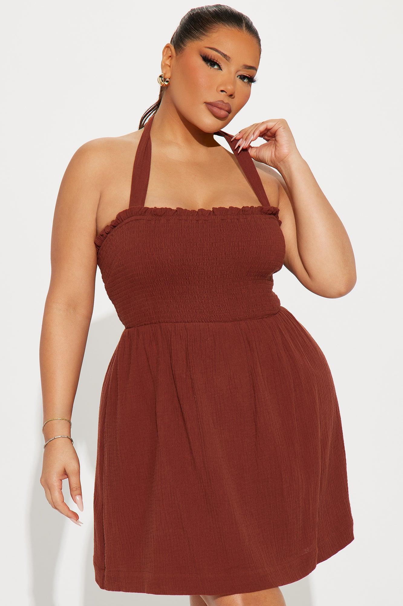 Mindy Smocked Mini Dress - Brown Product Image