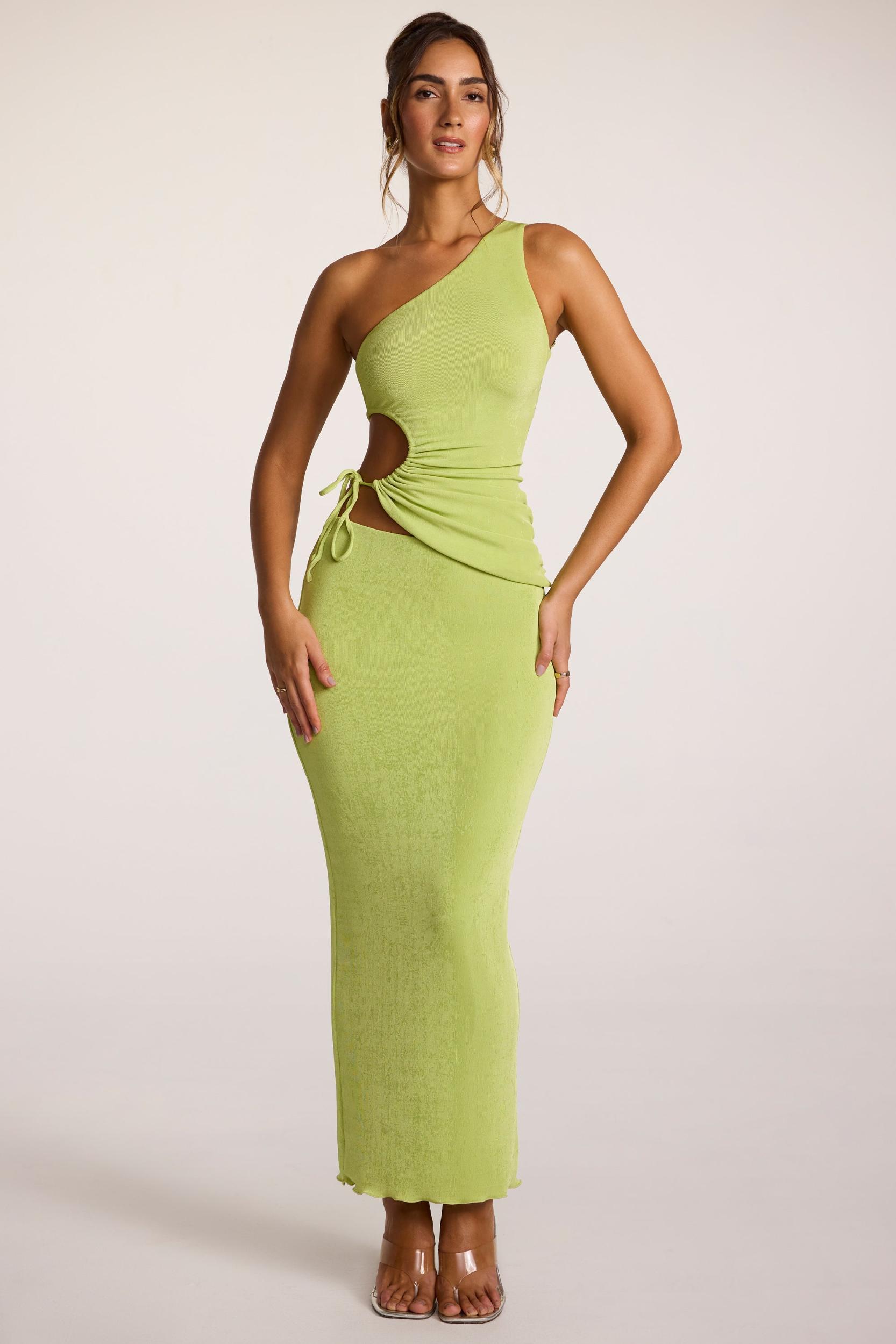 Textured Jersey Low-Rise Maxi Skirt in Lime Product Image