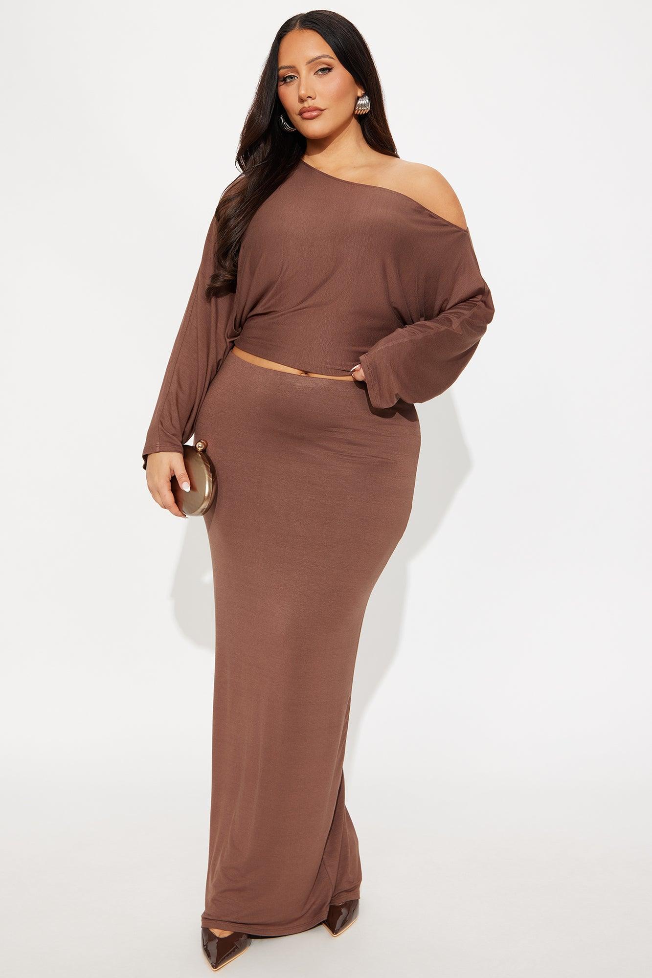 Meena One Shoulder Maxi Skirt Set - Brown Female Product Image