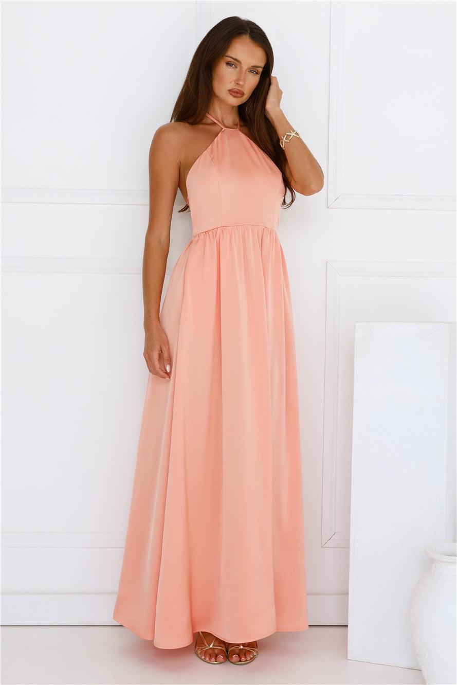 Lush Riviera Halter Maxi Dress Peach Product Image