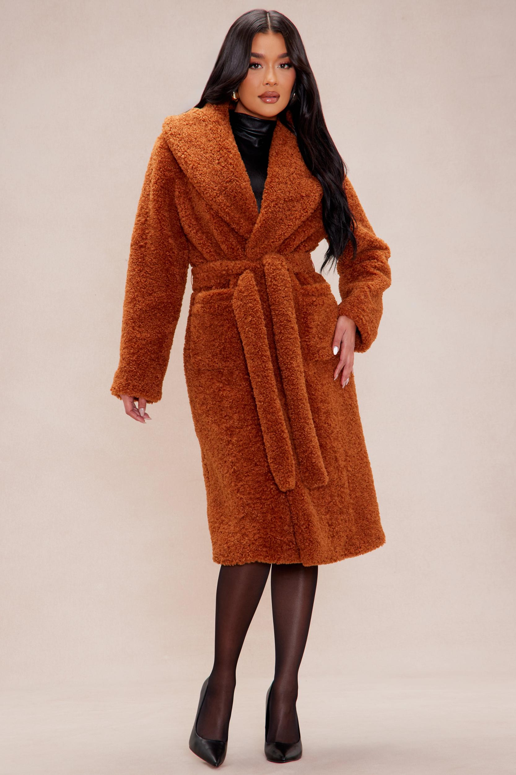 Alyssa Faux Fur Coat - Cognac Product Image