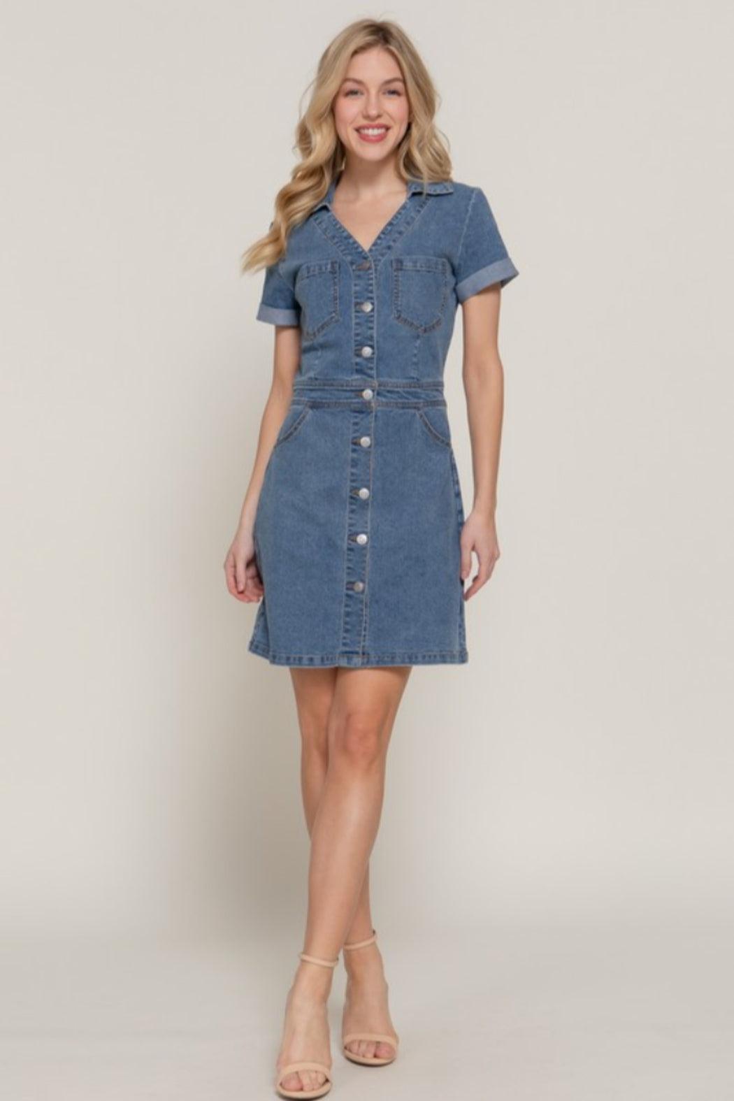Short Sleeve Denim Mini Dress Product Image