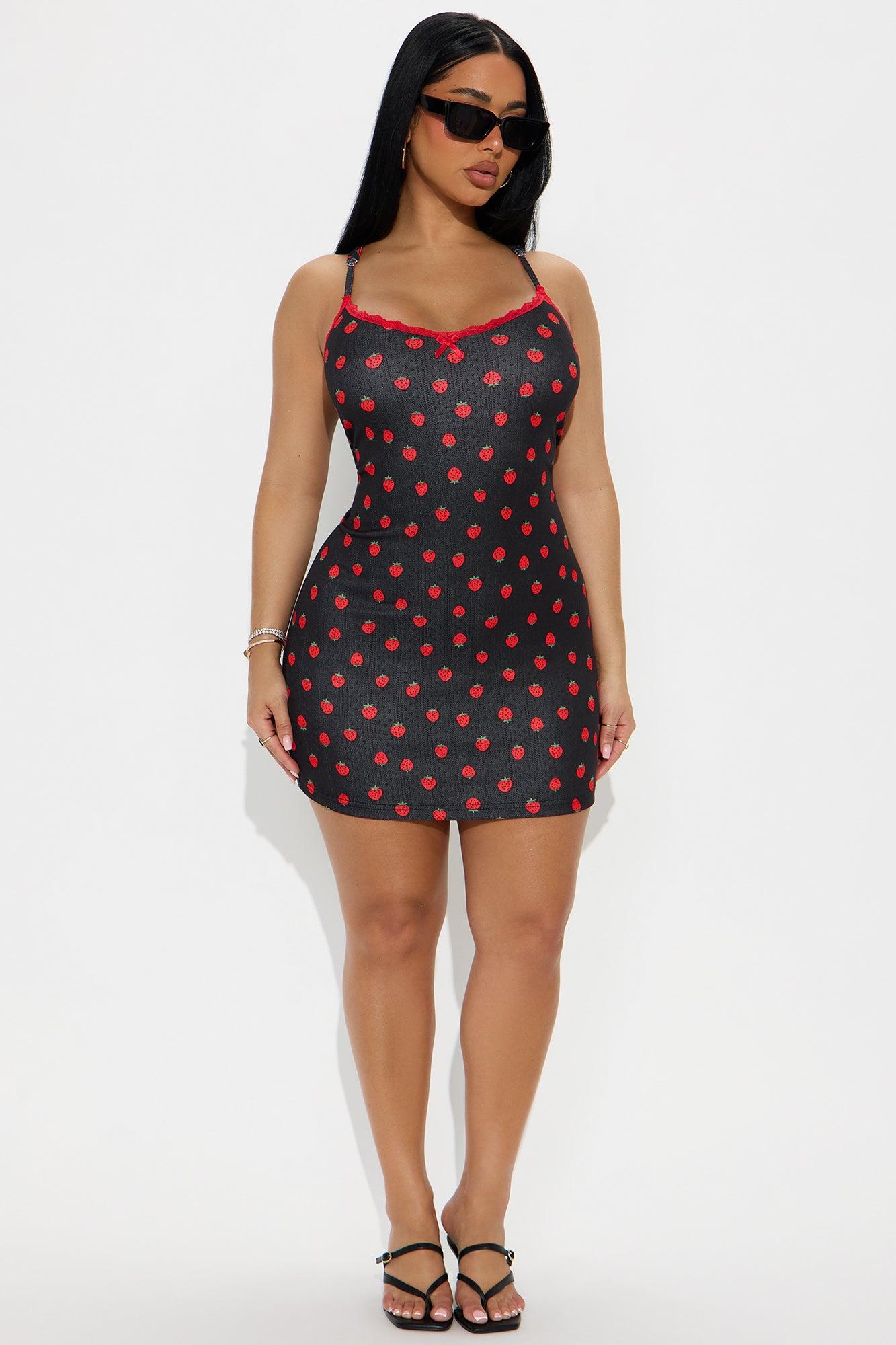 Strawberry Cutie Pointelle Cami PJ Sleep Dress - Black/Red Product Image