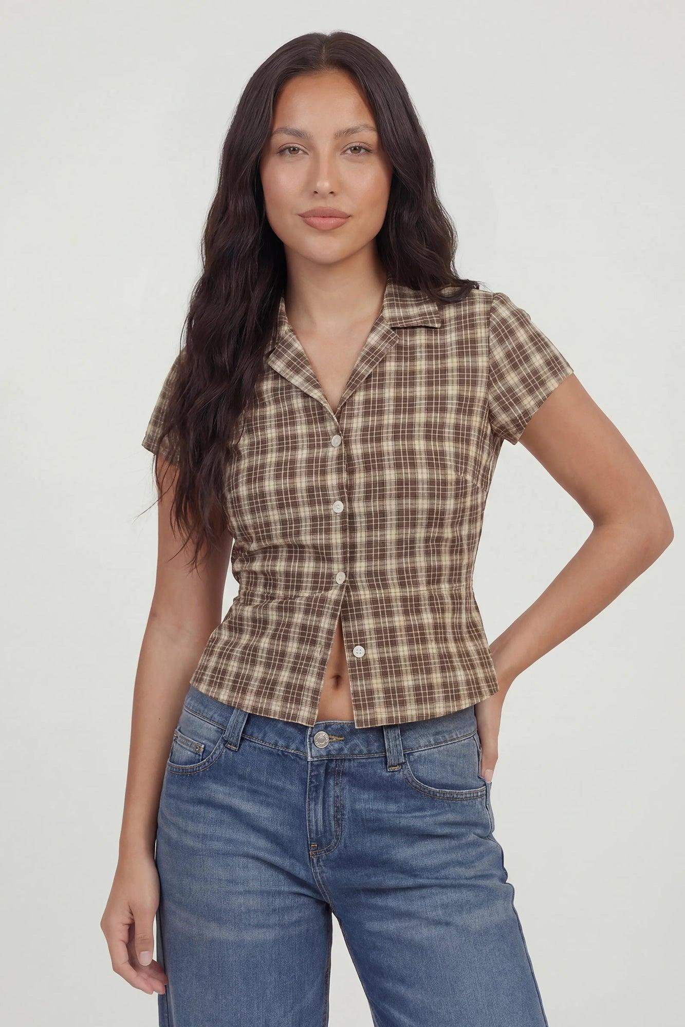 Tie Back Button-Up Short Sleeve Top Female Product Image