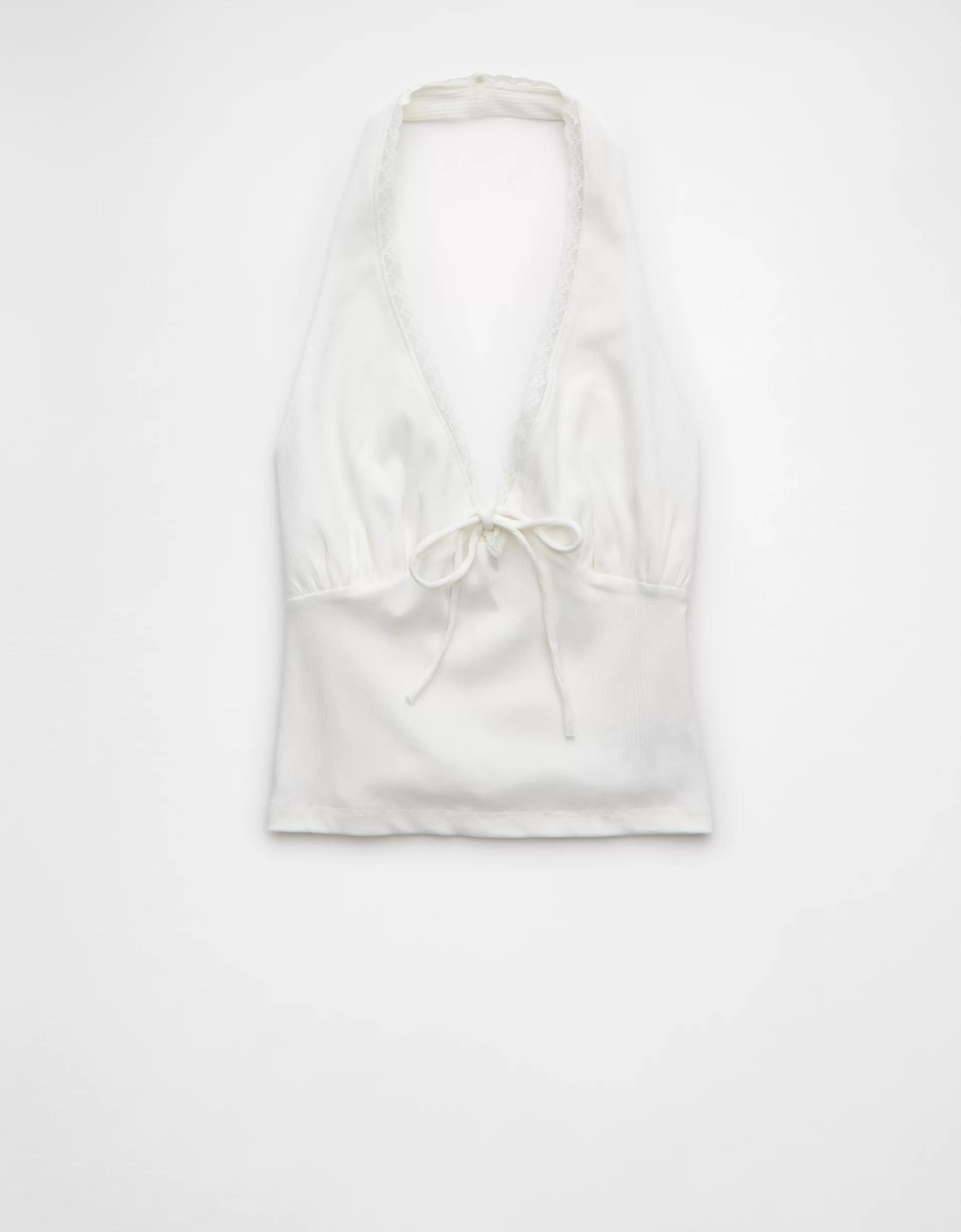 AE Tie Front Halter Crop Top Product Image