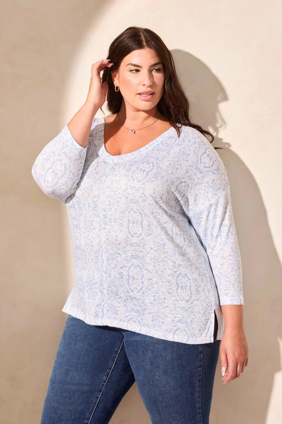 Patterned Two-Way Dolman Top Product Image