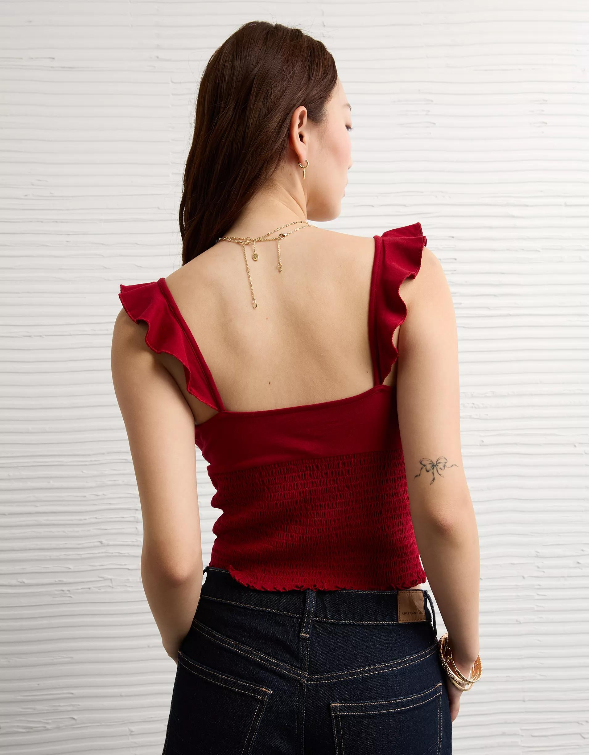 AE Sunchaser Knit Wrap Front Smocked Tank Top Product Image