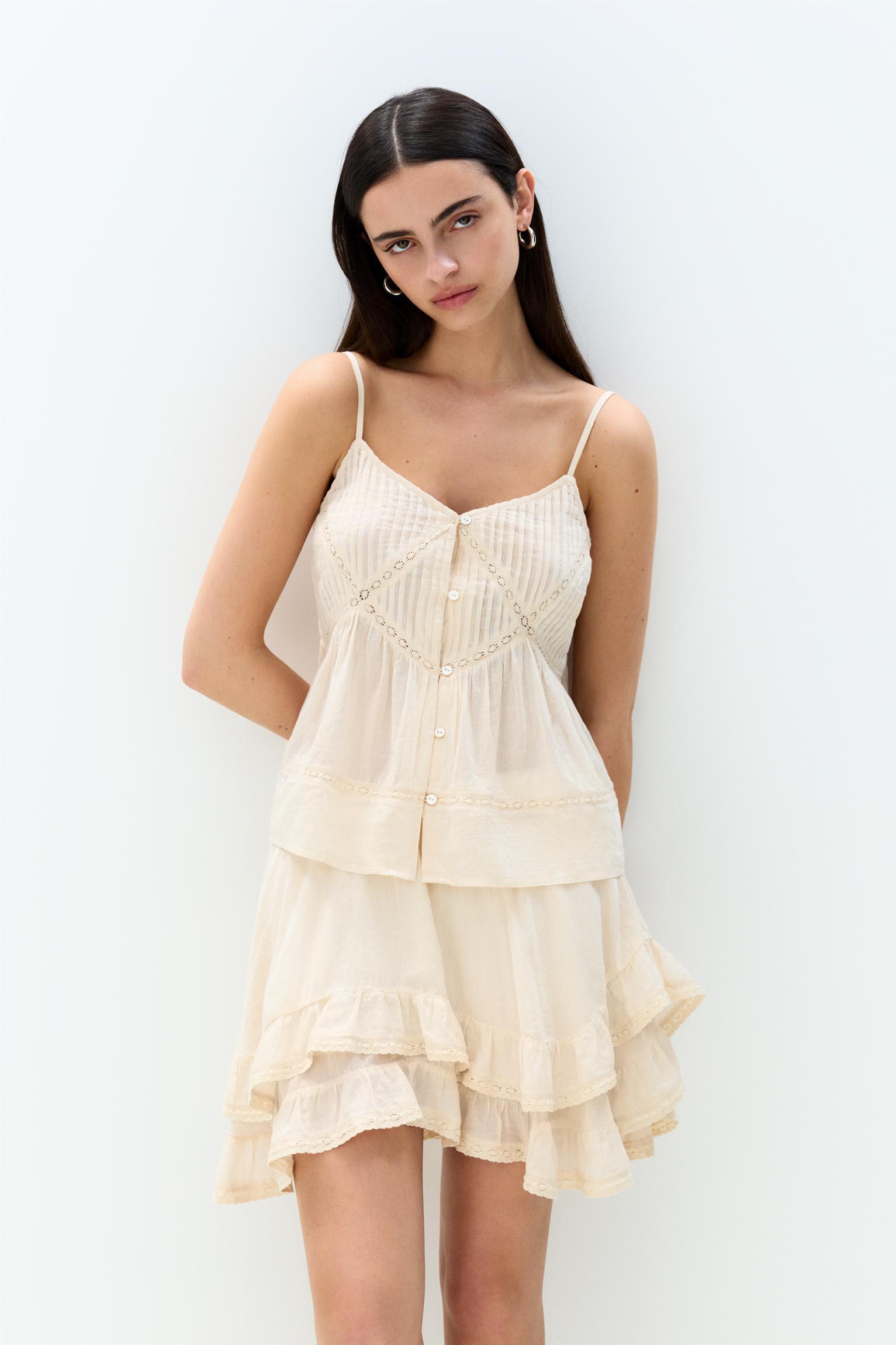 Strappy top with lace trim detail Product Image