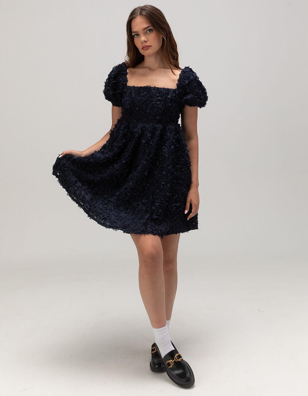 LULUS Rosette Womens Babydoll Dress - NAVY Product Image