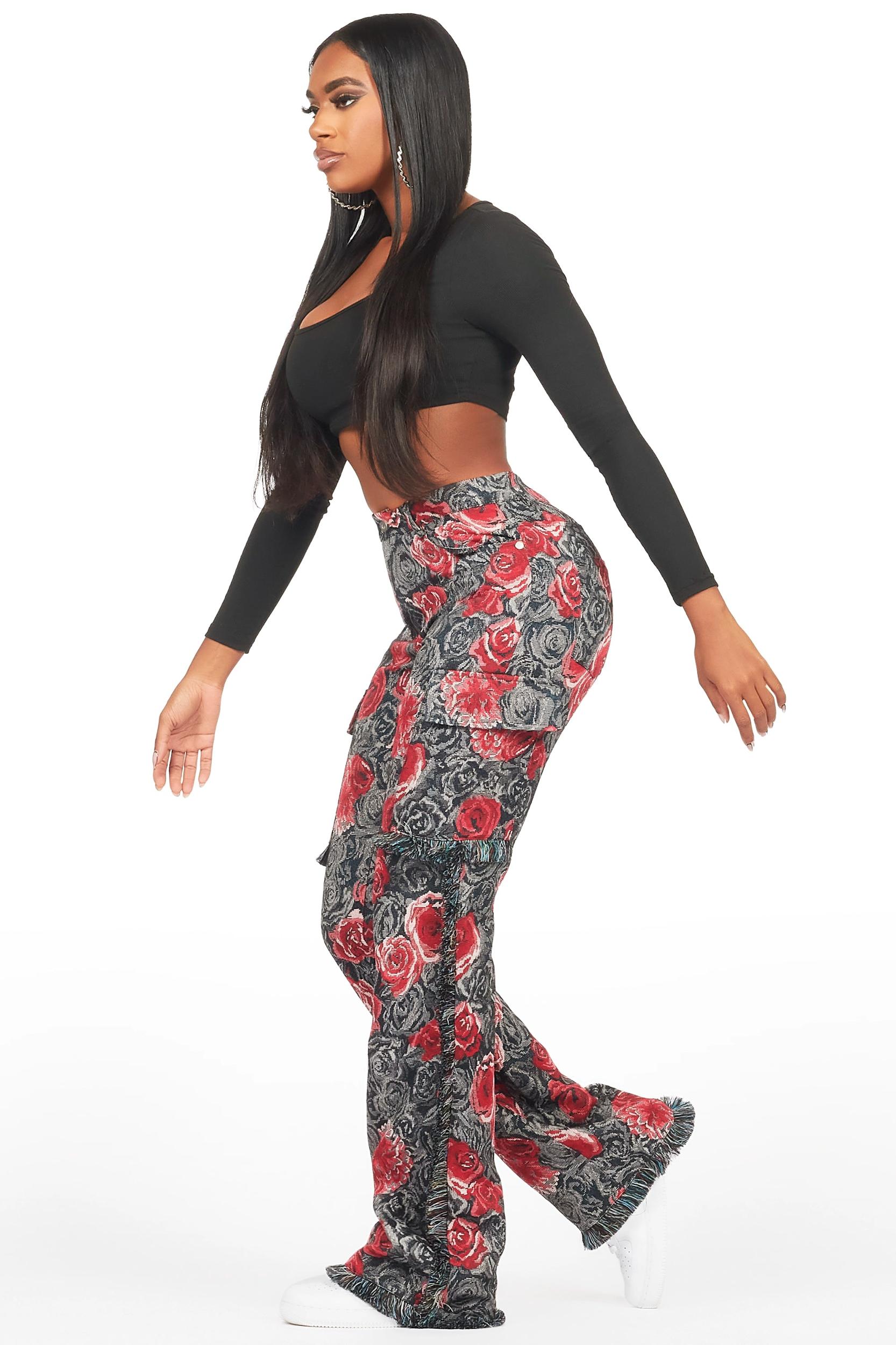 Darresha Black/Red Floral Tapestry Stacked Pant Female Product Image