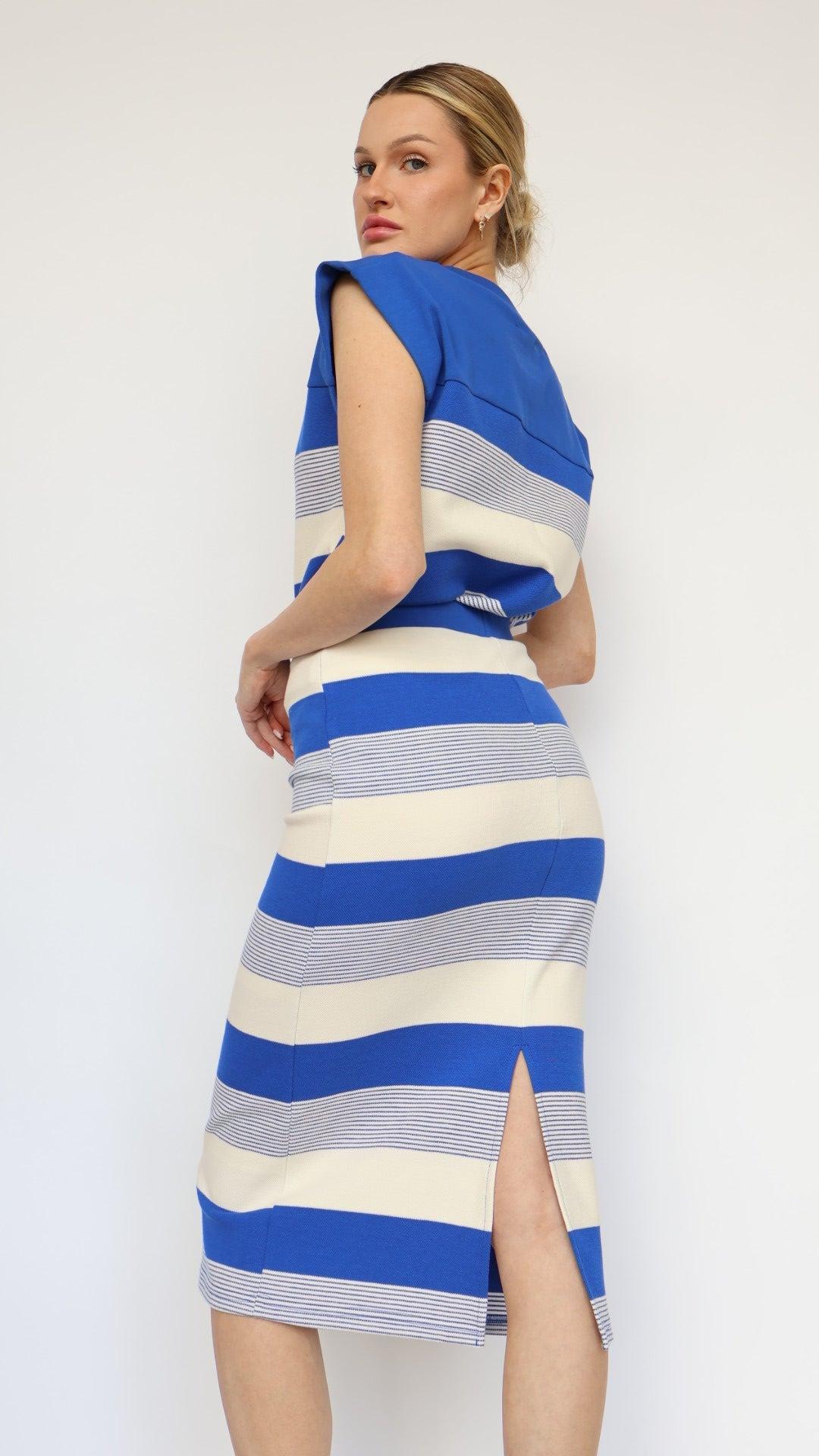 Fitted Stripe Midi Skirt Product Image