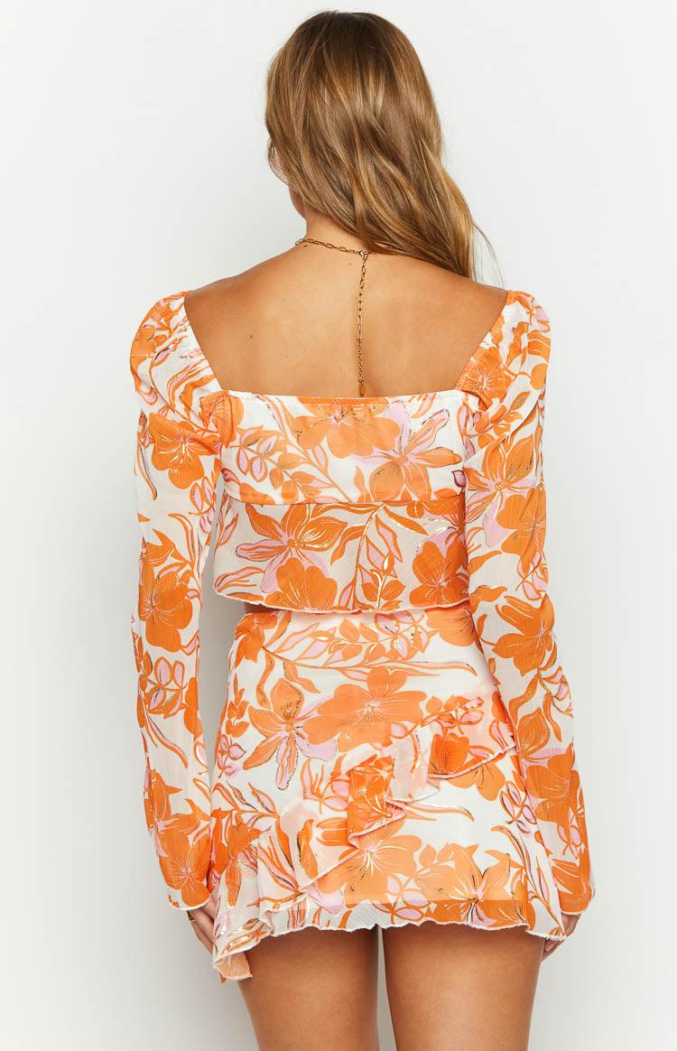 Jayella Orange Floral Mini Skirt Product Image