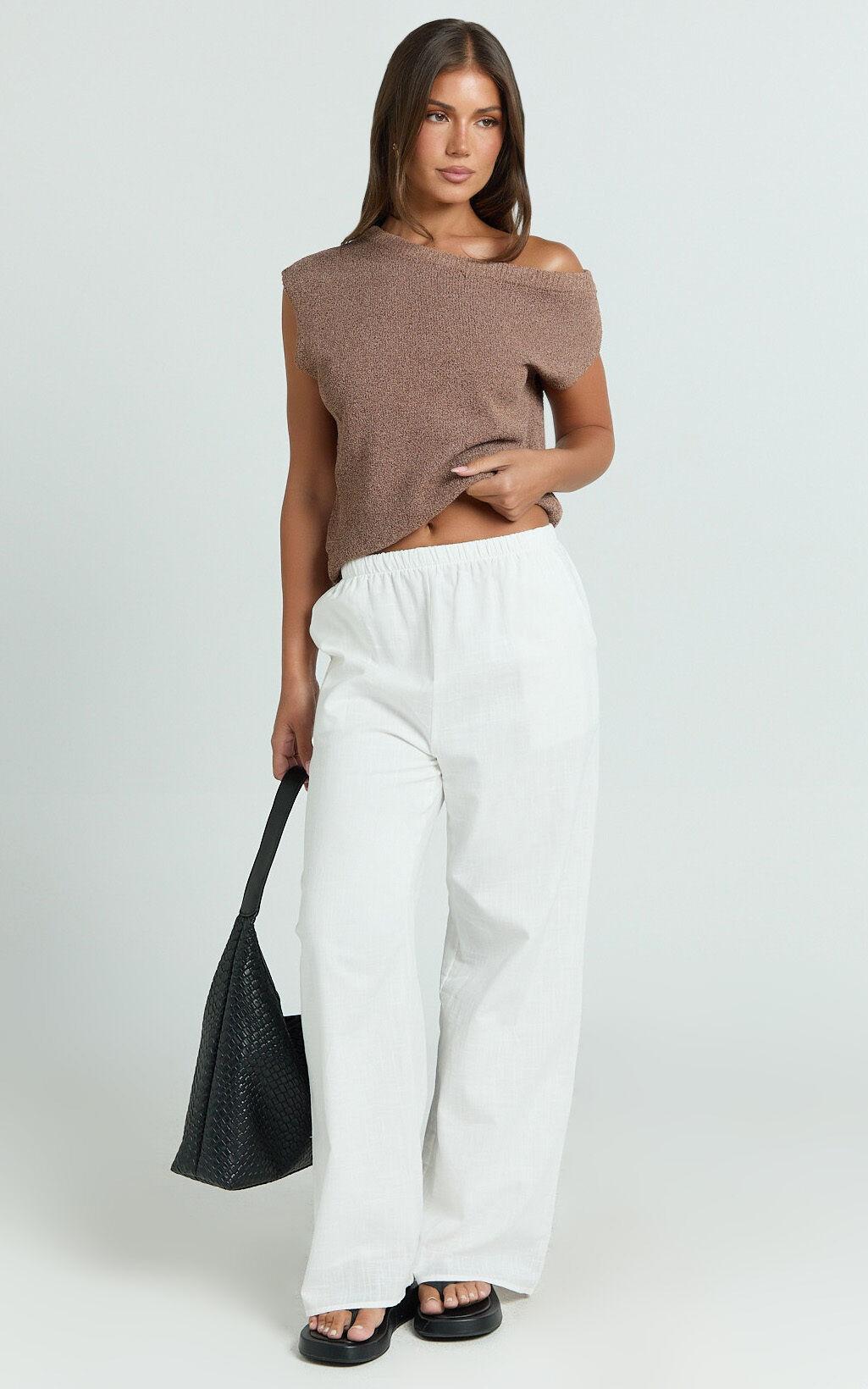 Marilou Top - Knit Off Shoulder Top in Brown Product Image
