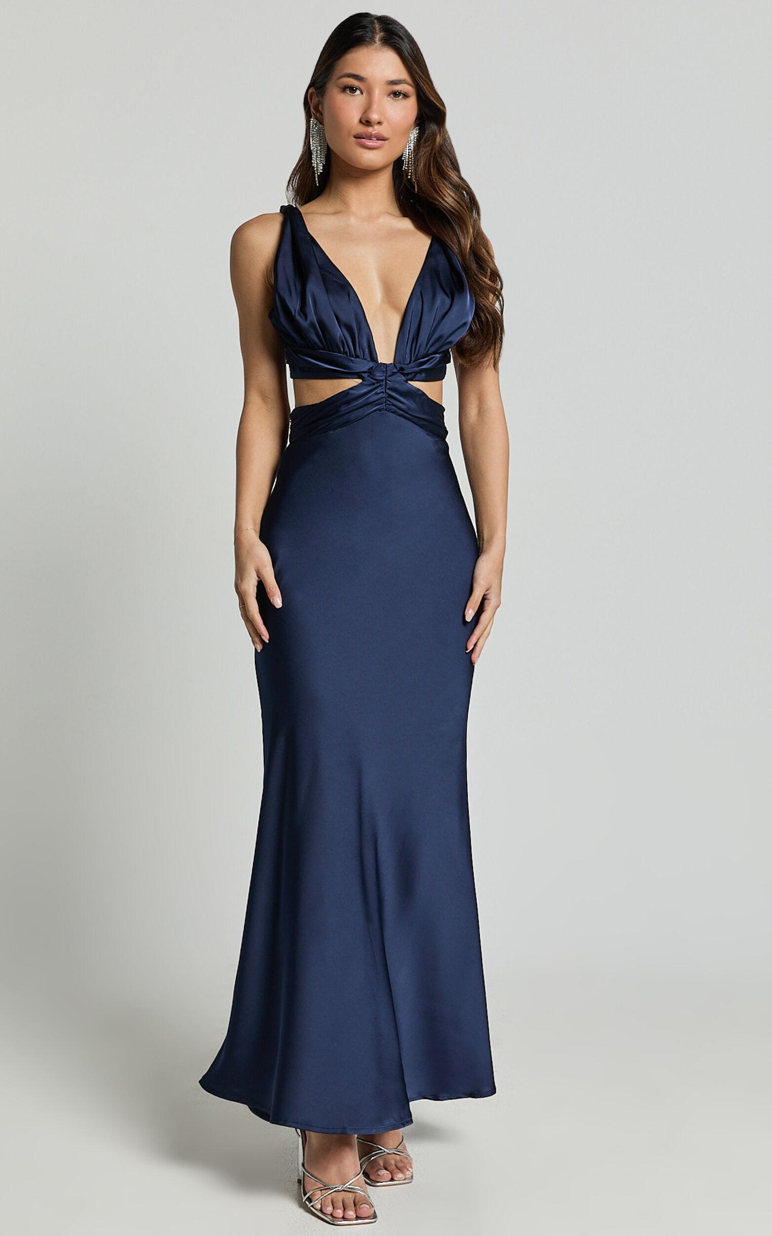 Adora Maxi Dress - V Neck Cut Out Dress in Navy Product Image
