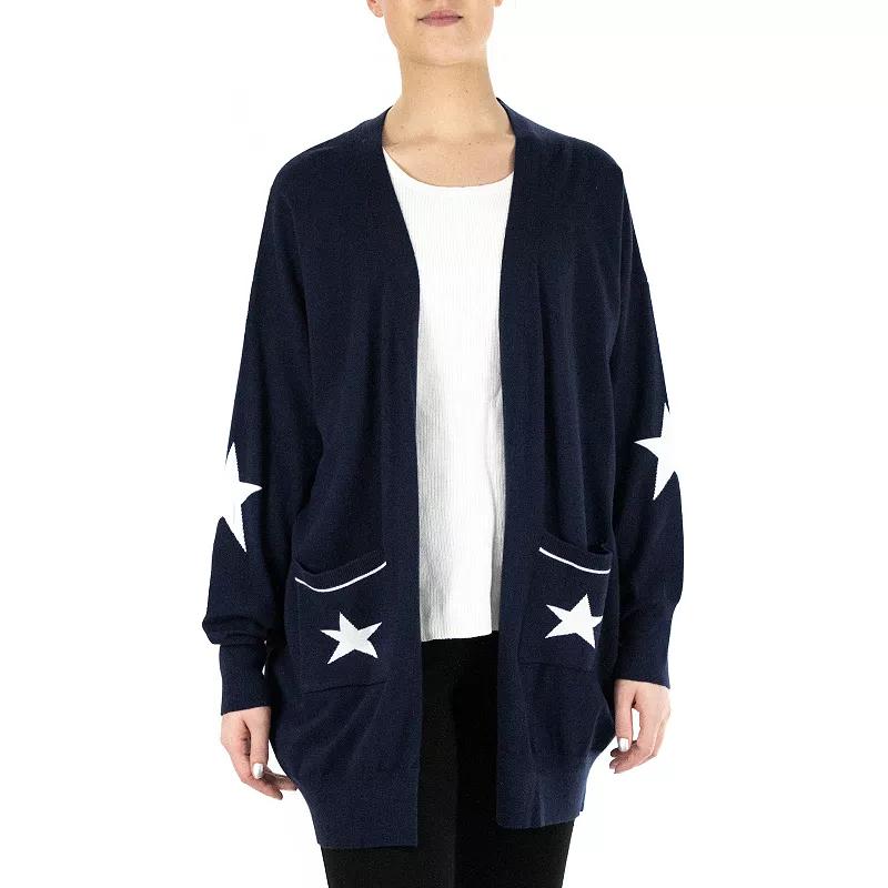 Women's Nina Leonard Star Long Cardigan, Size: XL, Blue Product Image