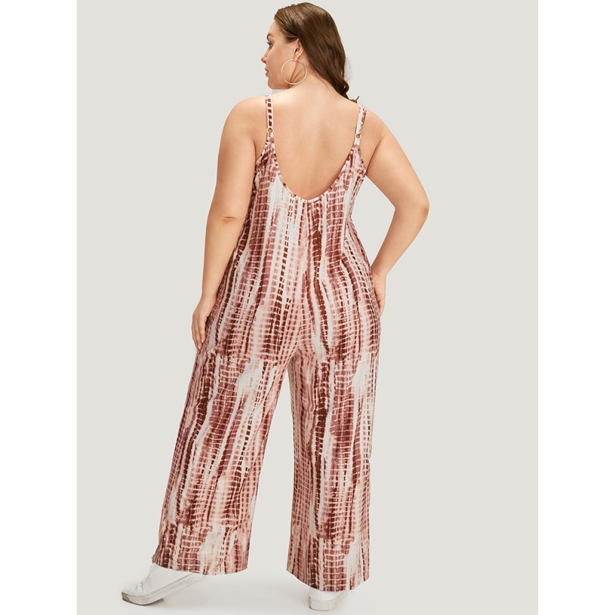 Plus Size Rouge Tie Dye Striped Pocket Backless Cami Jumpsuit Women Casual Sleeveless Spaghetti Strap Dailywear Loose Jumpsuits BloomChic 26/4X Product Image
