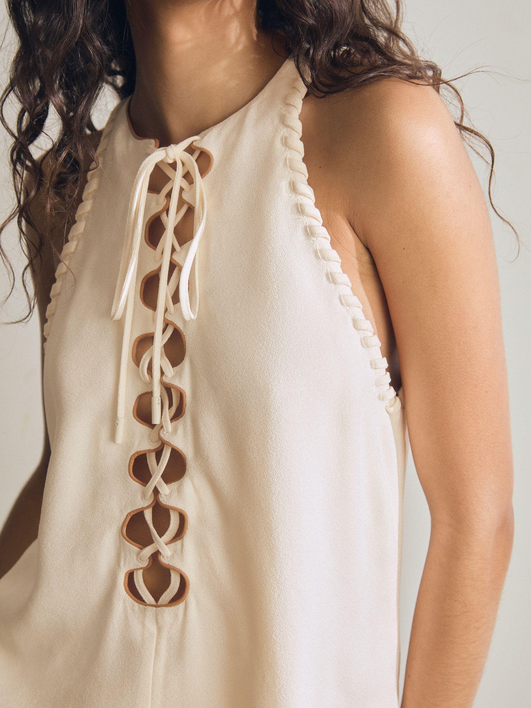 Atelier Satin-Crepe Cut-Out Top in Cream Product Image