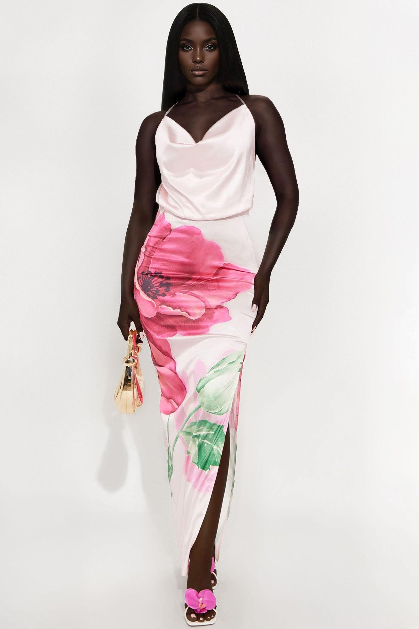 Sweet As Can Be Satin Maxi Dress - Pink/combo Female Product Image