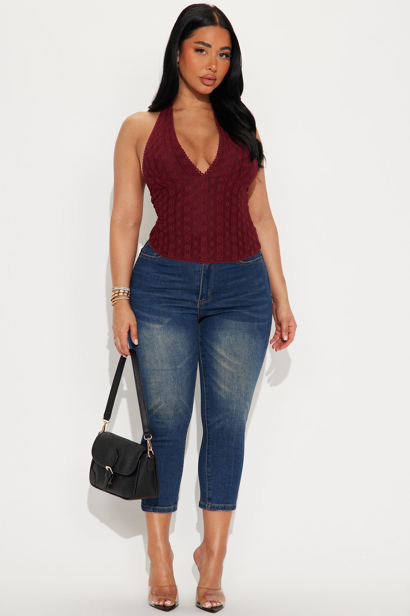 Faith Lace Halter Top - Burgundy Product Image