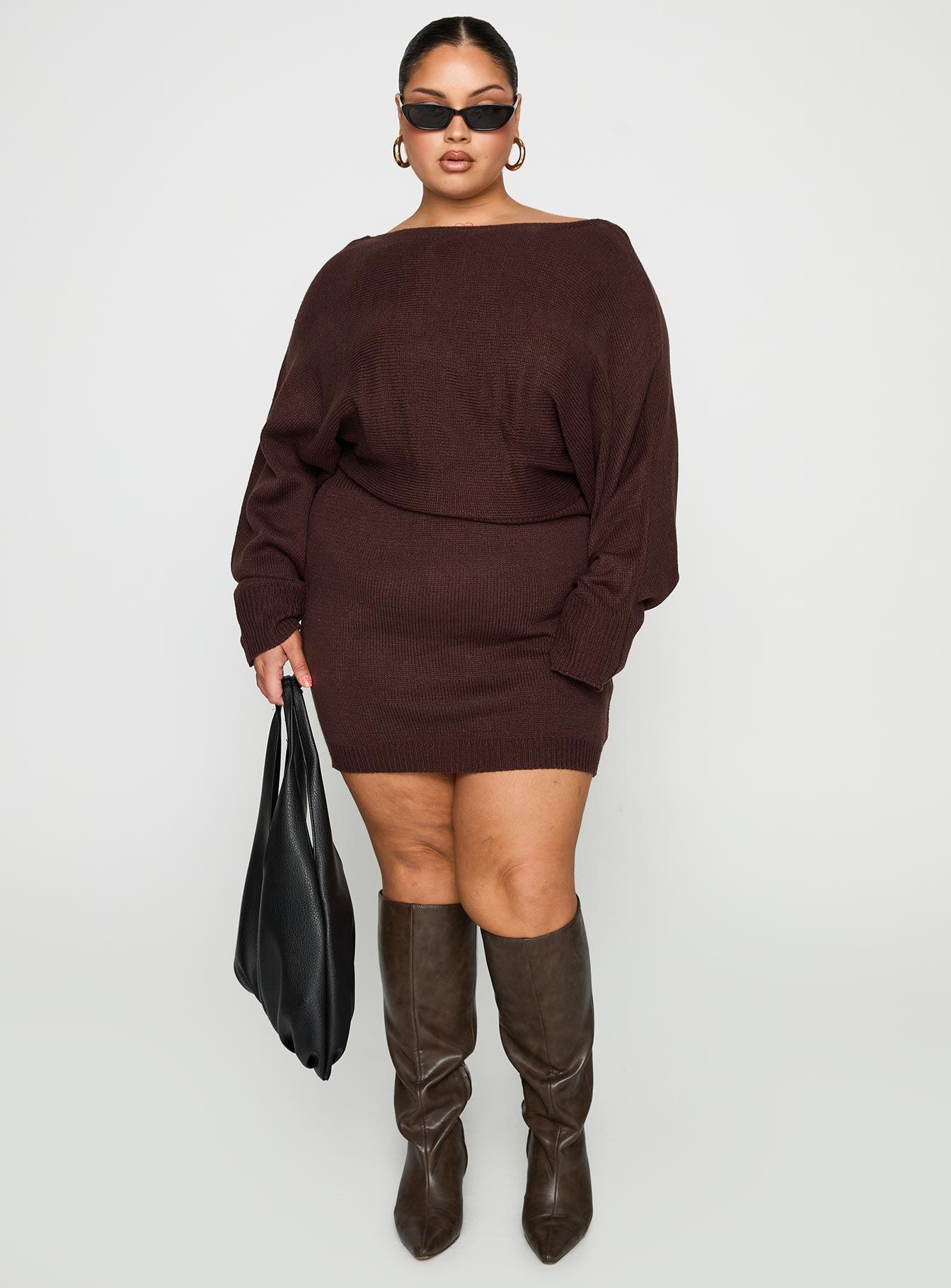 Bellamie Long Sleeve Mini Dress Chocolate Curve Product Image