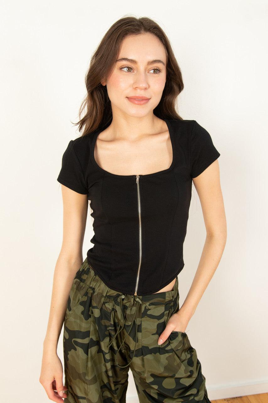 Black Zip Front Tee Product Image