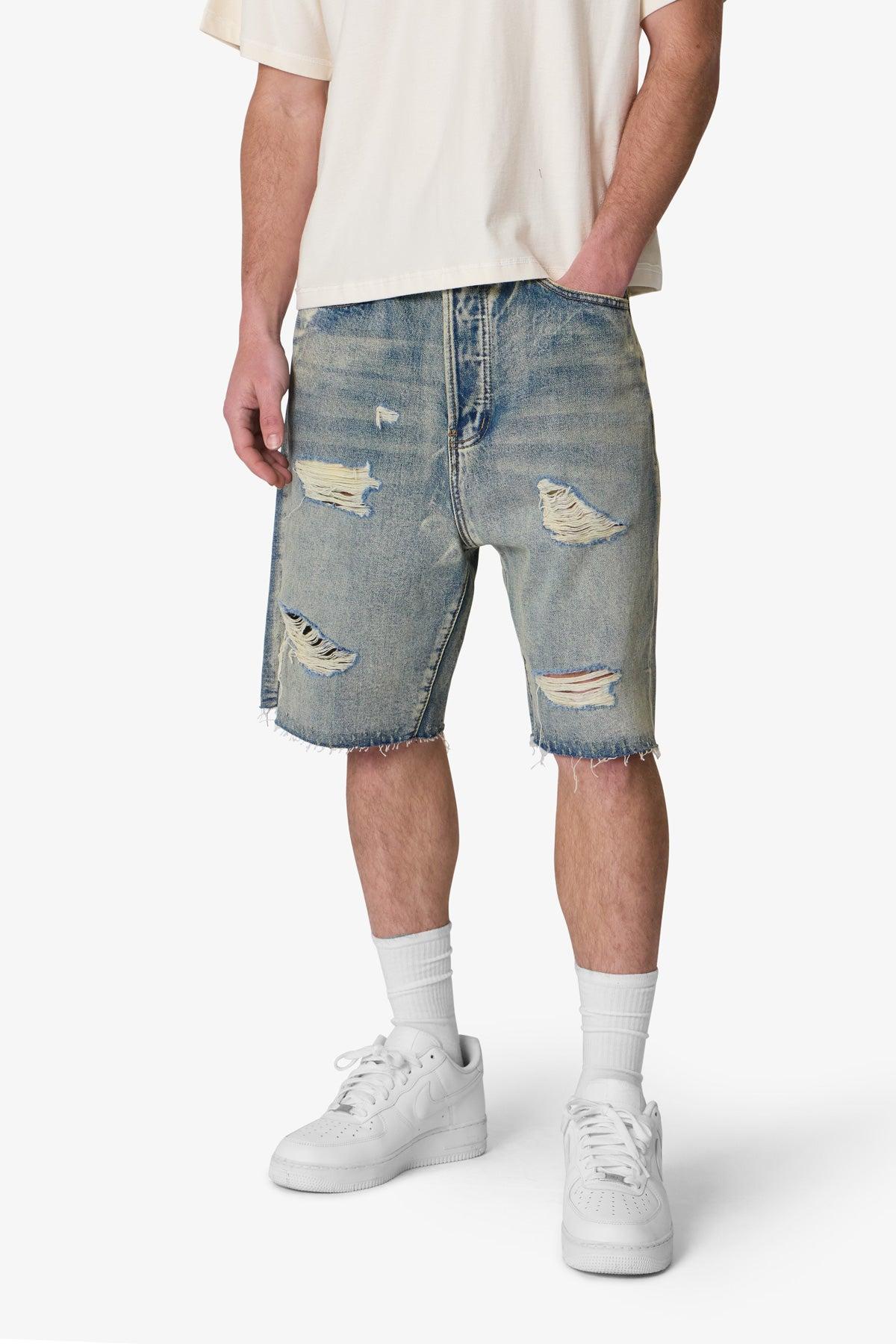 Baggy Ripped Denim Shorts - Vintage Blue Product Image