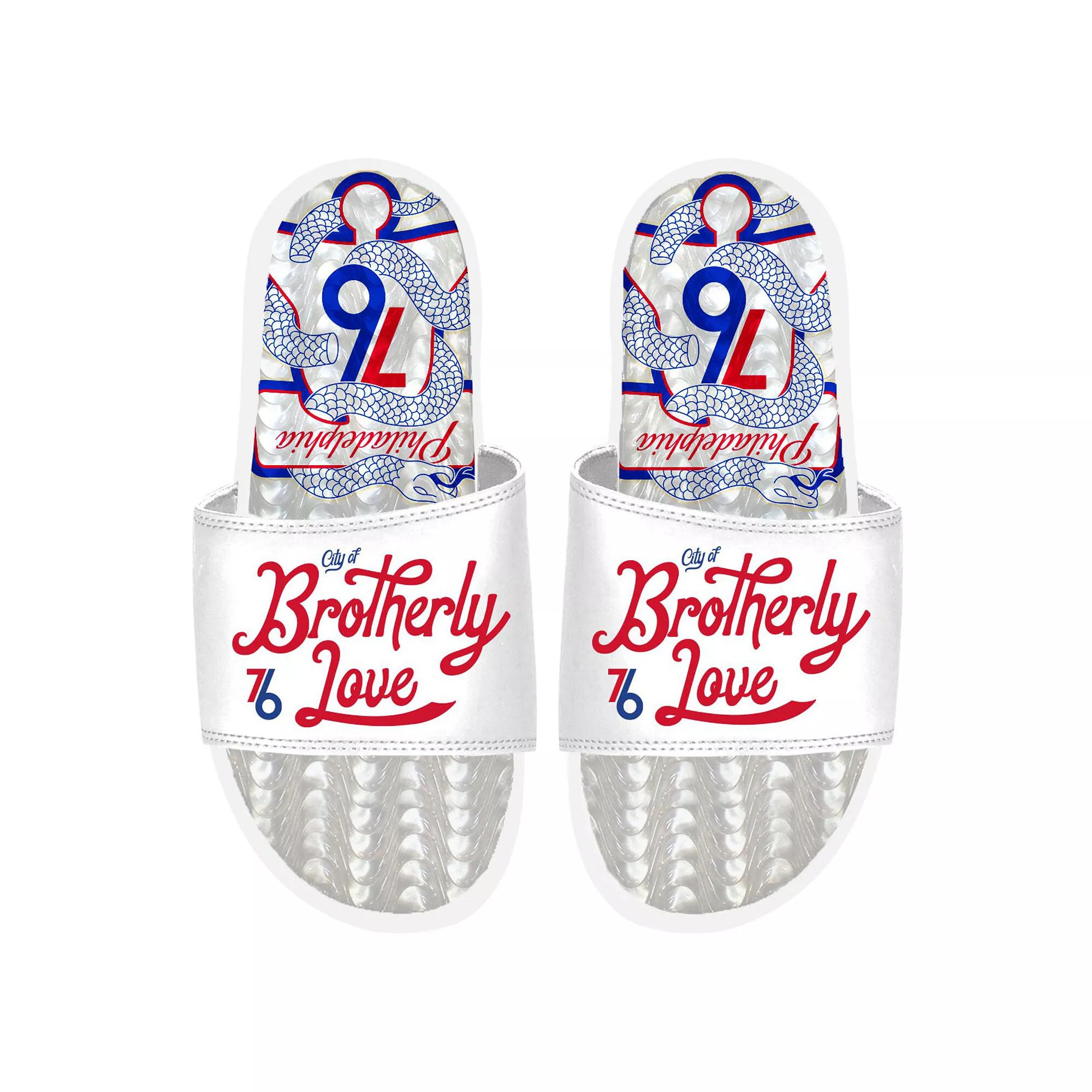 ISlide White Philadelphia 76ers 2022/23 City Edition Gel Slide Sandals, Mens Product Image