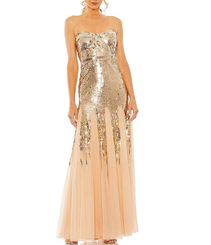 Mac Duggal Sequin Mesh Strapless Sweetheart Neck A-Line Gown Product Image
