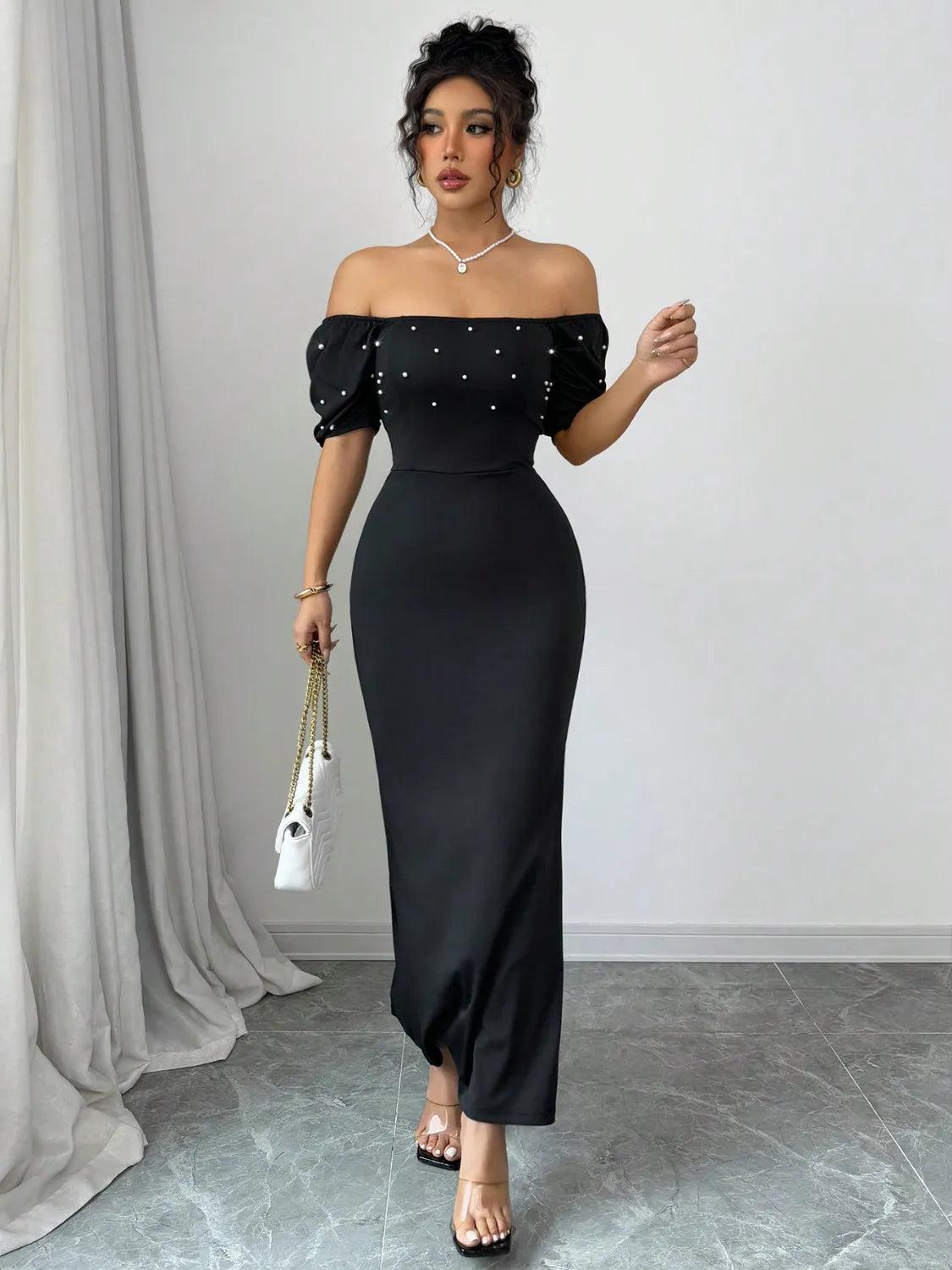 Off Shoulder Short Sleeve Maxi Dress Product Image