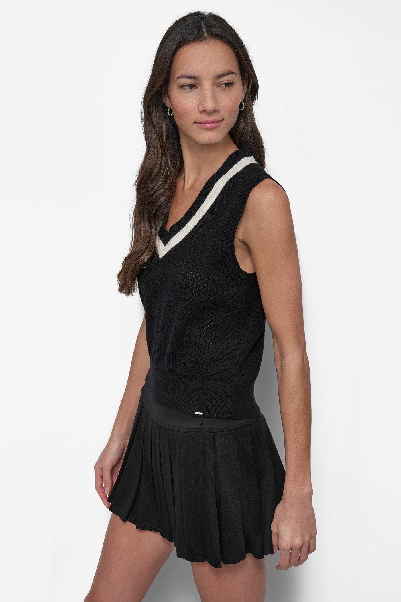 STRIPED MESH POINTELLE SWEATER VEST Product Image