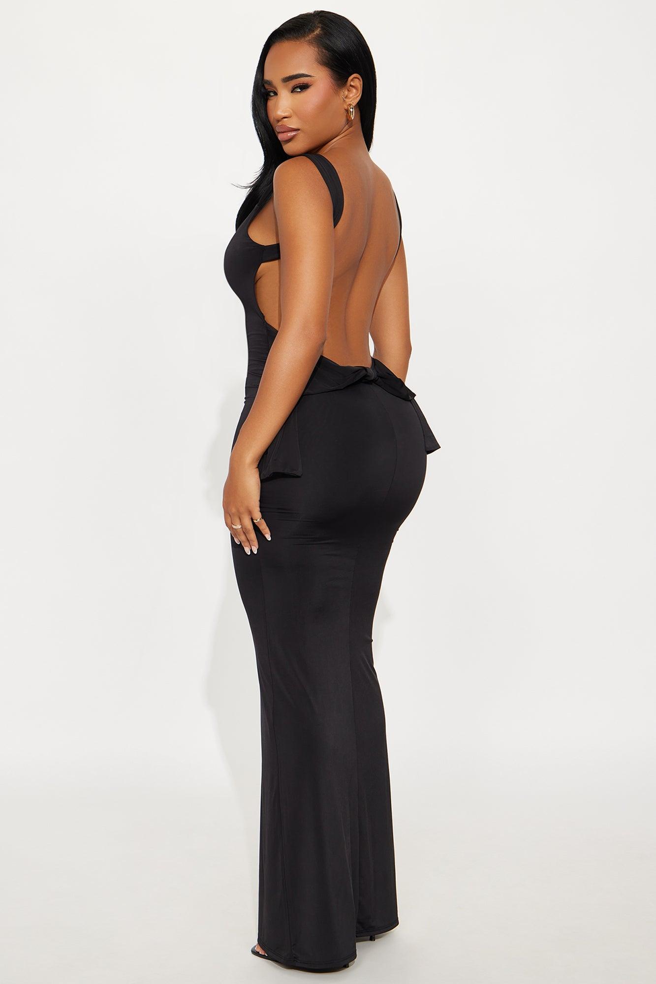 Elegant Backless Bow Maxi Dress - Black Female Product Image