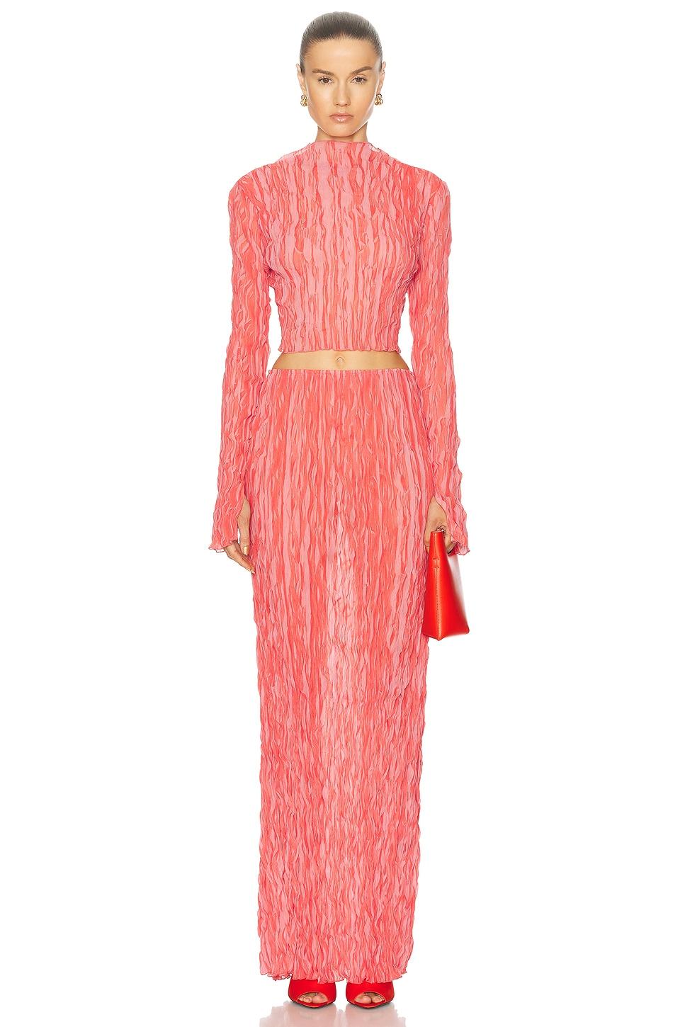 Pleated Georgette Long Sleeve High Neck Top Product Image