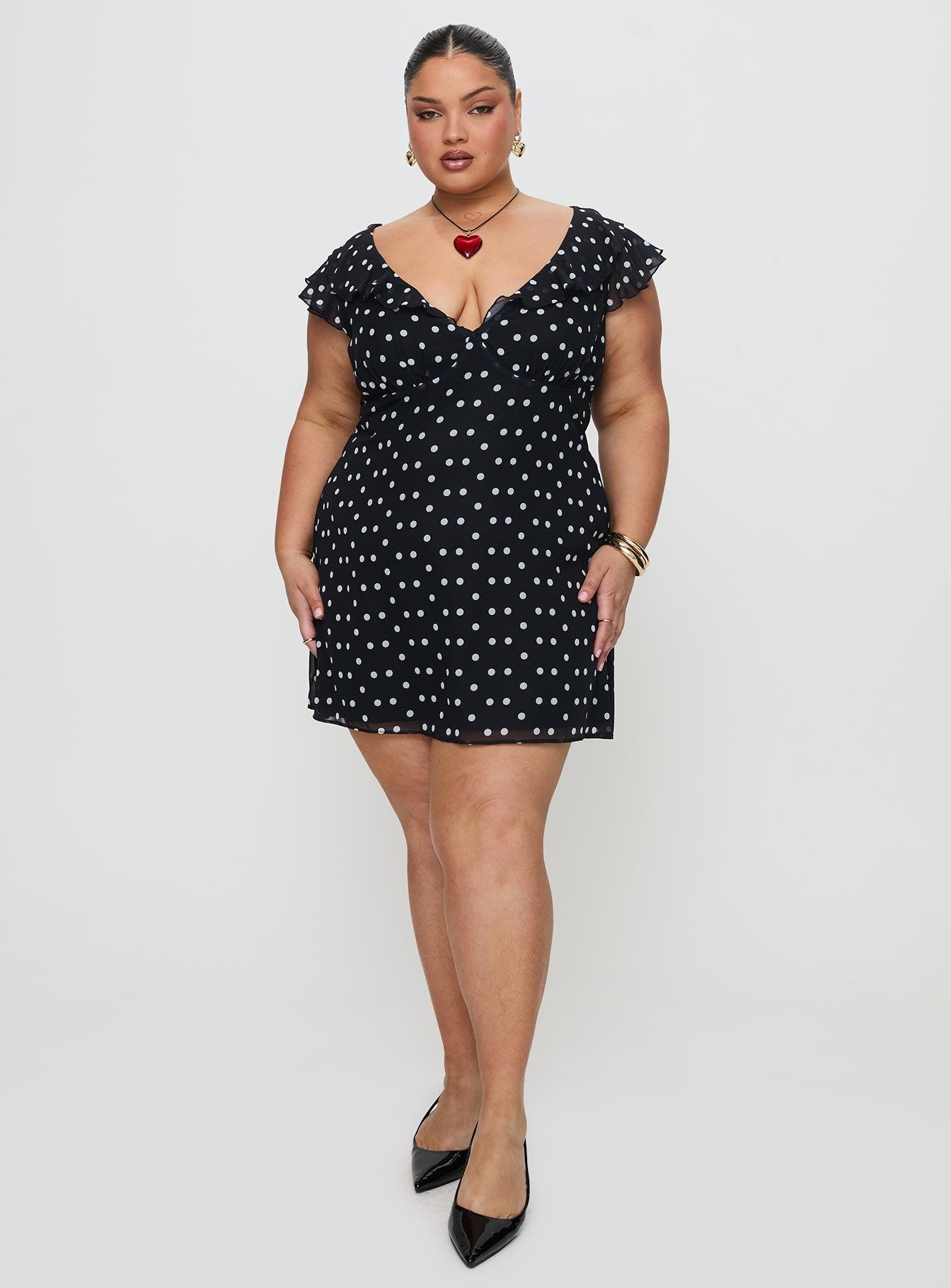 I Guess So Mini Dress Black Polka Dot Petite Product Image