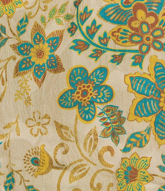 Current Air Floral Ruffled Split Collar Long Sleeve Blouse Product Image