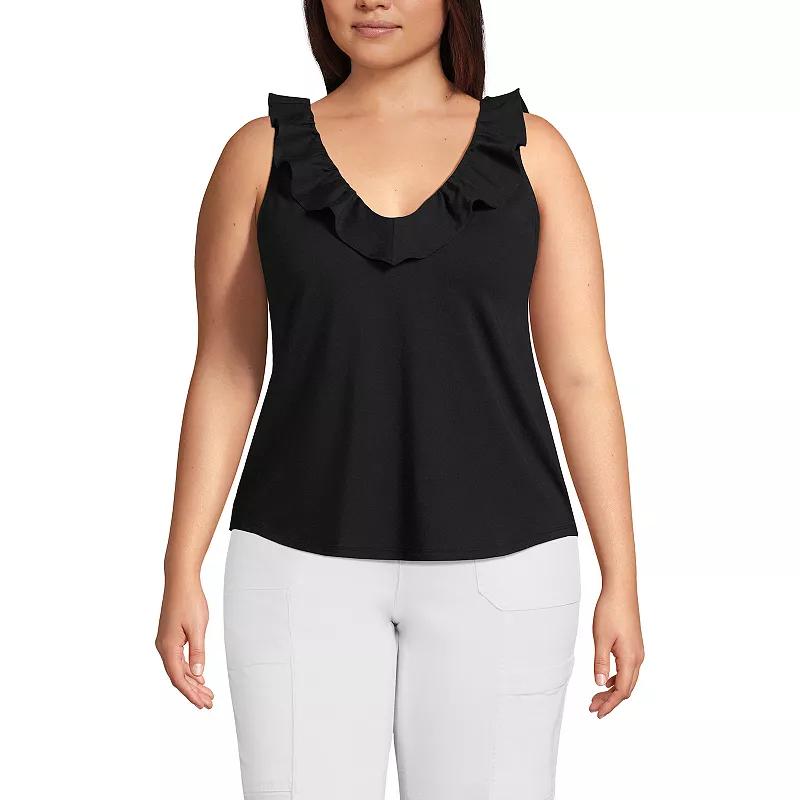 Plus Size Lands' End Jersey Ruffle Tank, Women's, Size: 2XL, White Product Image